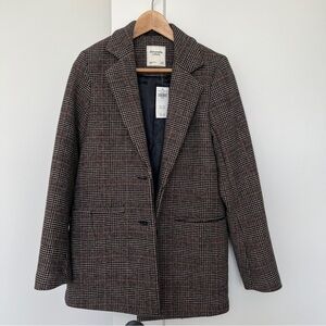 Abercrombie & Fitch Wool-Blend Blazer Coat Brown Plaid Regular Length Size XS